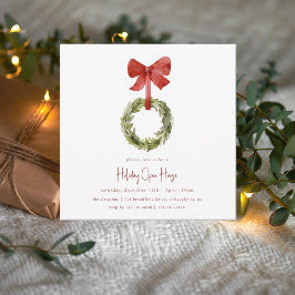 Scandi Christmas Wreath Red Bow Holiday Open House Feiertagskarte