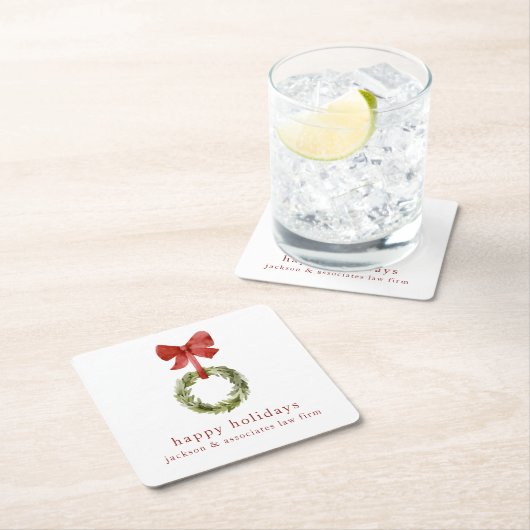 Scandi Christmas Wreath Red Bow Rechteckiger Pappuntersetzer (Vor Ort)