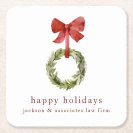 Scandi Christmas Wreath Red Bow Rechteckiger Pappuntersetzer