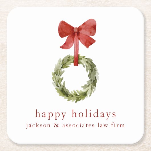 Scandi Christmas Wreath Red Bow Rechteckiger Pappuntersetzer (Vorderseite)