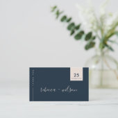 SCANDI CLEAN NAVY BLUSH MINIMAL WEDD DANKE VISITENKARTE (Stehend Vorderseite)