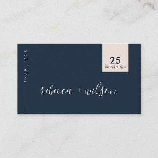 SCANDI CLEAN NAVY BLUSH MINIMAL WEDD DANKE VISITENKARTE (Vorderseite)