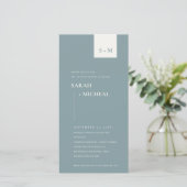 SCANDI DUSKY BLUE MONOGRAM COUPLES SHOWITE DANKESKARTE (Stehend Vorderseite)