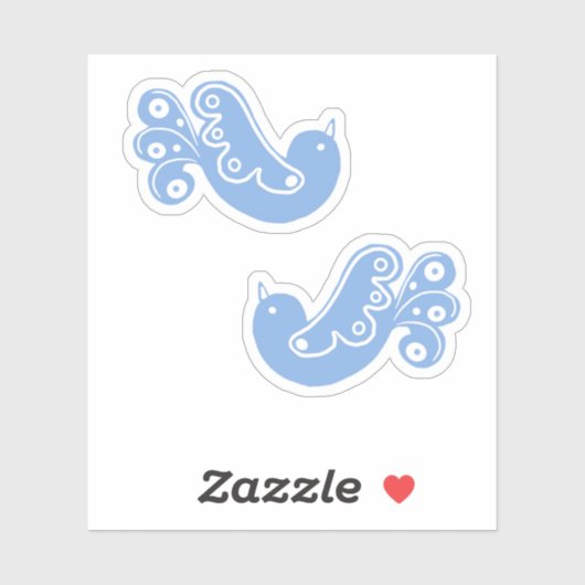 Scandi Folk Blaue weiße Vögel Aufkleber (Blatt)