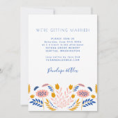 Scandi Folk Blume Blau Gelbe Lässige Hochzeit Einladung (Vorderseite)