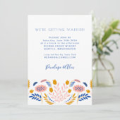 Scandi Folk Blume Blau Gelbe Lässige Hochzeit Einladung (Stehend Vorderseite)