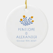 Scandi Folk Blume Blaugelbe Hochzeit Keramik Ornament (Hinten)