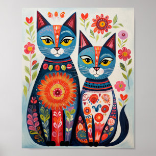 Scandi Folk Cats Poster