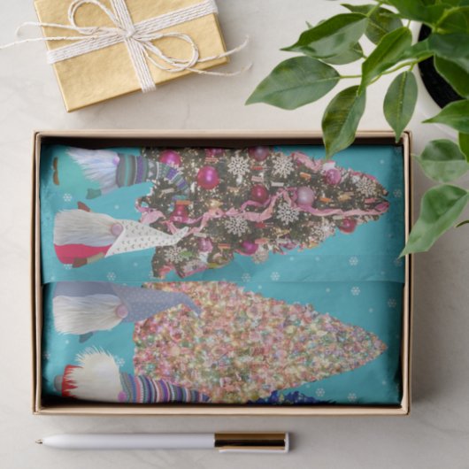 Scandi Gnomos Weihnachtsszene Seidenpapier (Geschenk)