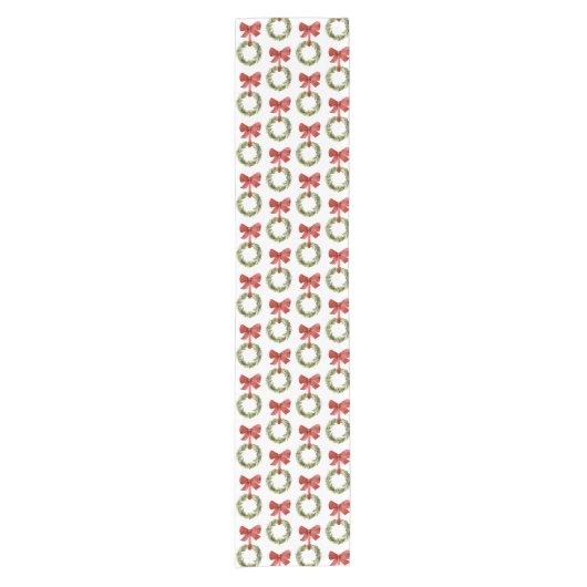 Scandi Greenery Weihnachtskranz Red Bow Kurzer Tischläufer (Vorderseite)