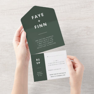Scandi-Hochzeit   Dunkle grüne Moos-Minimalist-RSV All In One Einladung