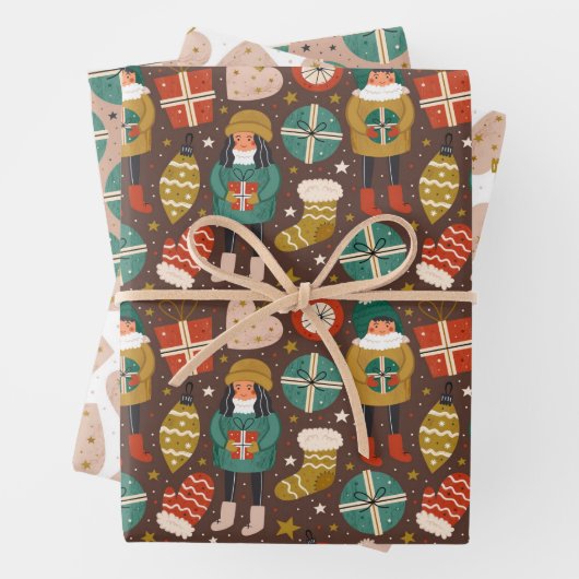 Scandi Holiday Patterns Niedlich Geschenkpapier Set (Beispiel)