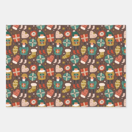 Scandi Holiday Patterns Niedlich Geschenkpapier Set (Vorderseite)