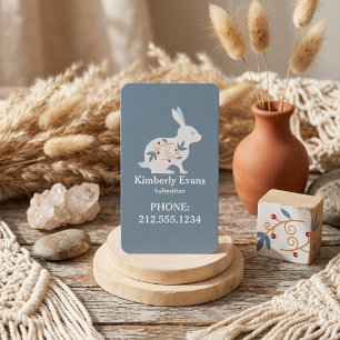 SCANDI Kaninchen Floral Navy Babysitter QR Code Visitenkarte