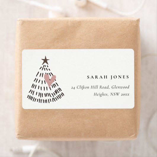 Scandi Minimal Blush Heart Christmas Tree Address (Insitu)