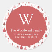 Scandi Pine Tree Muster Pink Weihnachtsadresse Runder Aufkleber (Vorderseite)