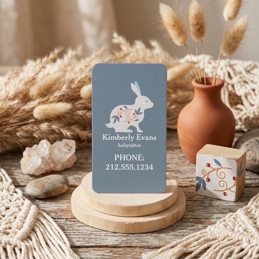 SCANDI Rabbit Floral Navy Babysitter QR Code Visitenkarte
