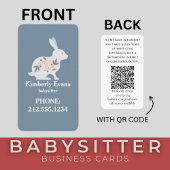 SCANDI Rabbit Floral Navy Babysitter QR Code Visitenkarte