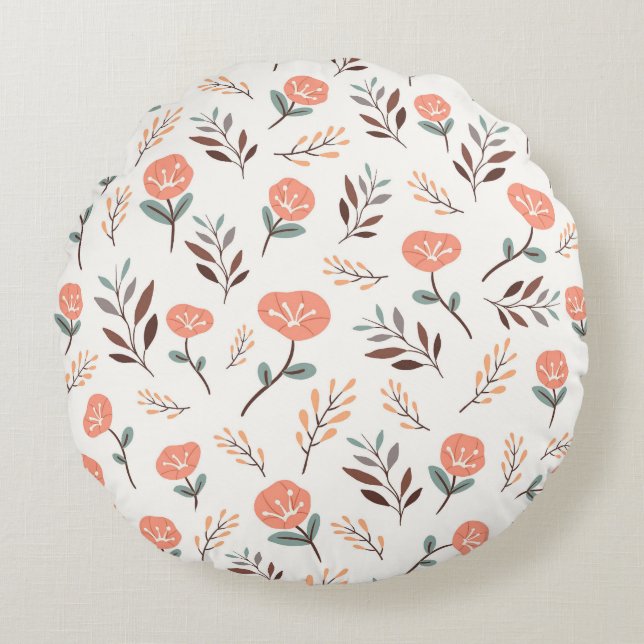 Scandi Red Bloom Pillow Rundes Kissen (Vorderseite)