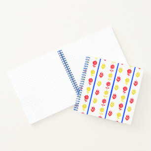 Scandi Red Yellow Blume Blue Stripe Bullet Journal Notizblock