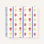 Scandi Red Yellow Blume Blue Stripe Bullet Journal Notizblock (Vorderseite)
