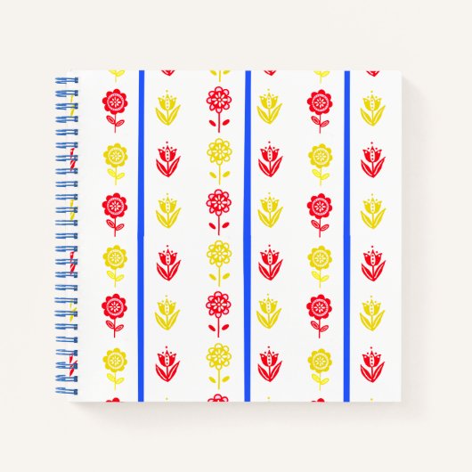 Scandi Red Yellow Blume Blue Stripe Bullet Journal Notizblock (Vorderseite)