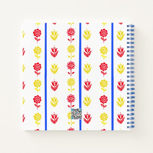 Scandi Red Yellow Blume Blue Stripe Bullet Journal Notizblock (Rückseite)