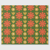 Scandi Retro Floral Folk Art Muster Green Orange Geschenkpapier (Flach)