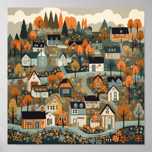 Scandi Village at Fall Art Poster (Vorne)