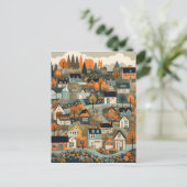 Scandi Village at Fall Art Postkarte (Stehend Vorderseite)