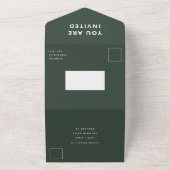 Scandi Wedding | Dunkelgrüne Moos Minimalistische  All In One Einladung (Außenbereich)