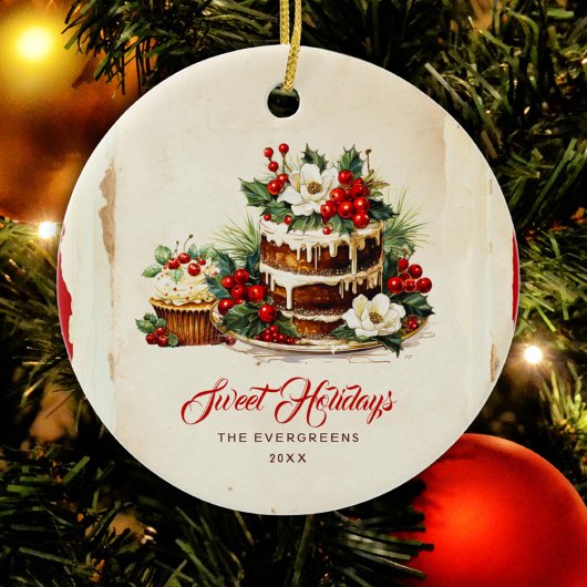 Scandi Winter Foliage Wasserfarbe Frohe Weihnachte Keramik Ornament