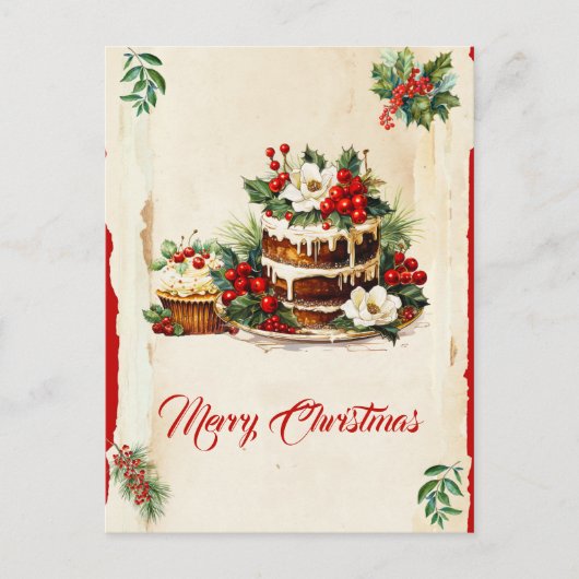 Scandi Winter Foliage Wasserfarbe Frohe Weihnachte Postkarte (Vorderseite)