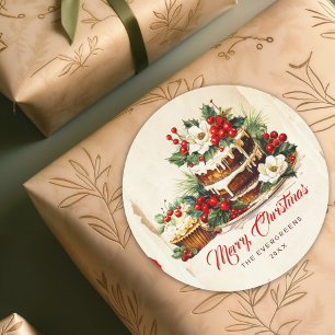 Scandi Winter Foliage Wasserfarbe Frohe Weihnachte Runder Aufkleber