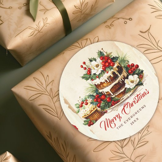 Scandi Winter Foliage Wasserfarbe Frohe Weihnachte Runder Aufkleber