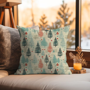 Scandi Yellow Beige Christmas Pine Trees Nordic Kissen