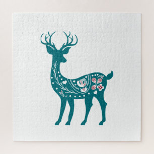 Scandia Christmas Red and Blue Nordic Deer Scandia Puzzle