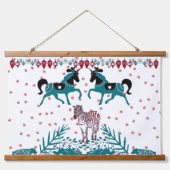 Scandia Folk Art Nordic Animals Zebra War Horses Wandteppich Mit Holzrahmen (Vorderseite 2)