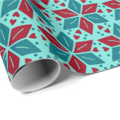 Scandia Pattern Red Aqua Aquamarin Poinsettia Holi Geschenkpapier (Rolleneckpunkt)