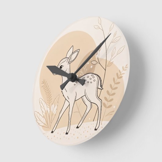 Scandinavian Baby Deer Line Art – Minimalist Runde Wanduhr (Winkel)