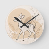 Scandinavian Baby Deer Line Art – Minimalist Runde Wanduhr (Vorderseite)