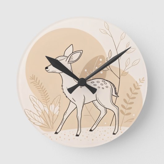 Scandinavian Baby Deer Line Art – Minimalist Runde Wanduhr (Vorderseite)