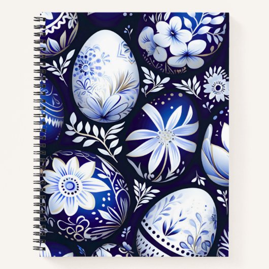 Scandinavian Blue Easter Egg Spring Floral Notizblock (Vorderseite)