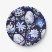 Scandinavian Blue Easter Egg Spring Floral Pappteller (Vorderseite)