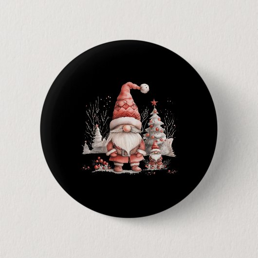 Scandinavian Christmas Gnome Red Berries Button (Vorderseite)
