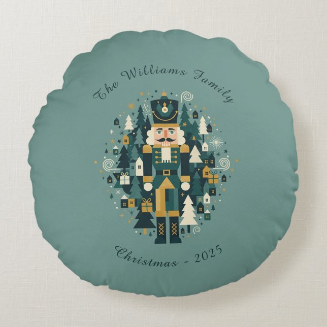 Scandinavian Christmas Nutcracker Rundes Kissen (Vorderseite)