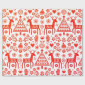 SCANDINAVIAN CHRISTMAS PATTERT ROT UND WEISS GESCHENKPAPIER (Flach)