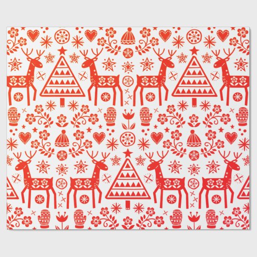 SCANDINAVIAN CHRISTMAS PATTERT ROT UND WEISS GESCHENKPAPIER (Flach)