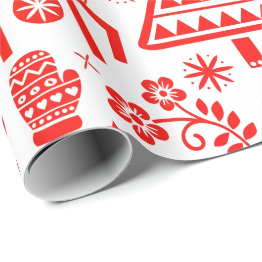 SCANDINAVIAN CHRISTMAS PATTERT ROT UND WEISS GESCHENKPAPIER (Rolleneckpunkt)