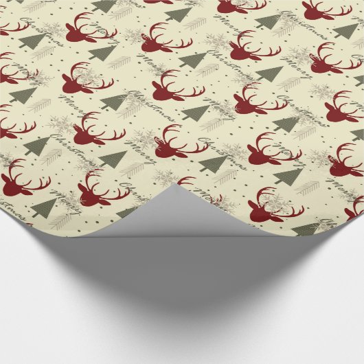 Scandinavian Christmas Tree Reindeer Pattern Geschenkpapier (Ecke)
